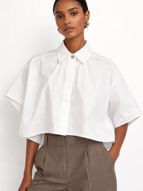 Rag & Bone Maura Poplin Shirt XS White Cropped Oversized Button Front NWT